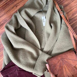 Anthropologie Moss Green Sweater Jacket Open Front One Size NWT